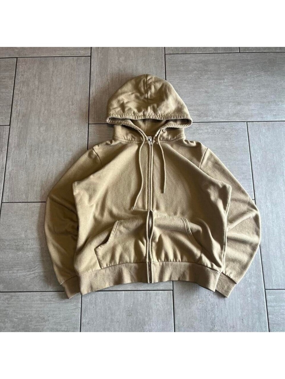 Reflex Mens Full Zip Hoodie Tan Khaki Cotton Blend Fleece XL